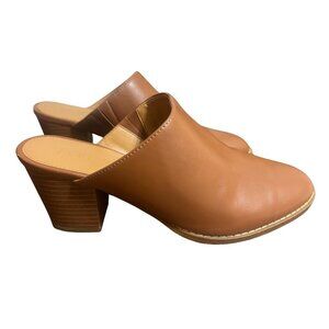 J.CREW Shoes Womens Size 8 Brown Tan Mule Heels Block Stacked Heel Slip On